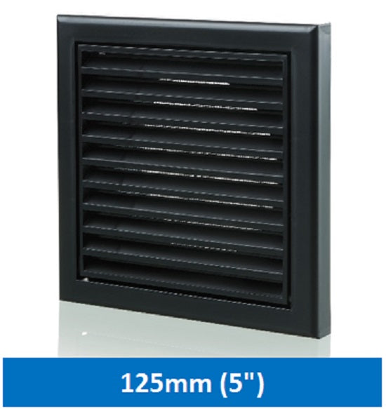 5" Wall Vent Fixed Louvre Black 125mm