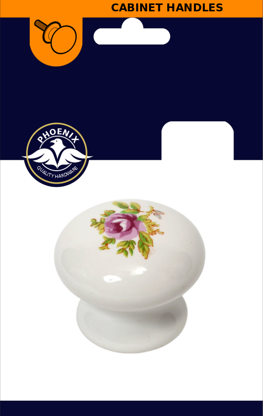 PHX White Knob Ceramic C/W Flower