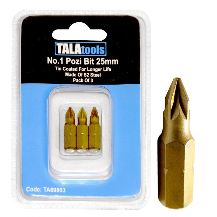 Tala 25mm PZ1 Tin Coated Insert Bit PK3