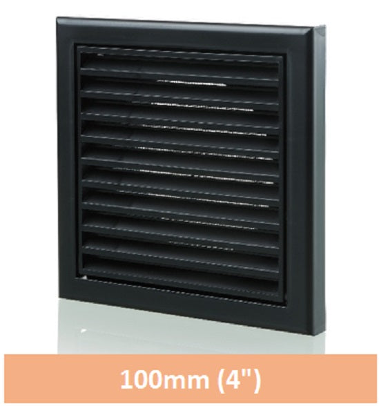 4" Fixed Louvre Vent Black 100mm