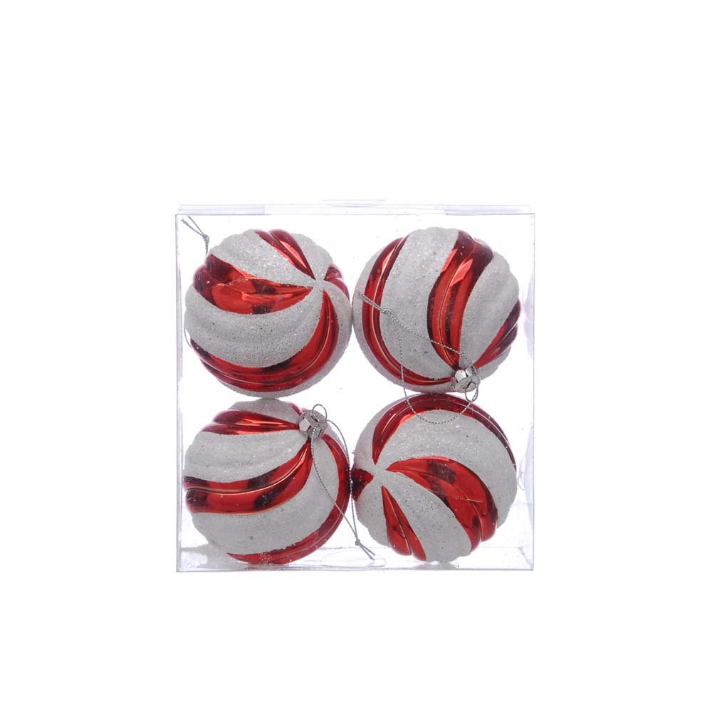 Pack of 4 x 8cm Red/White Stripe Balls