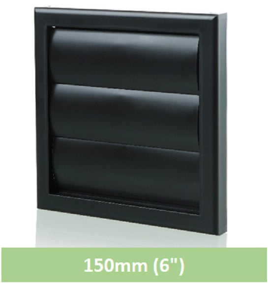 6" Wall Vent Flapped Black 150mm