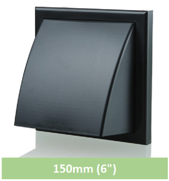 6" Wall Vent Cowled Black 150mm