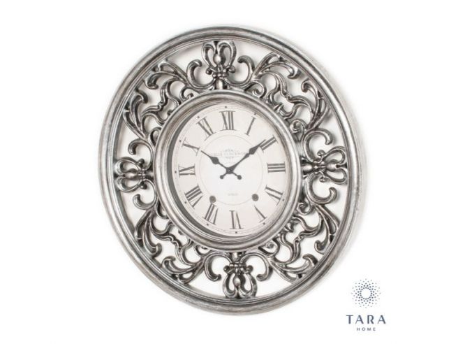 Ornate Clock 65cm Antique Silver