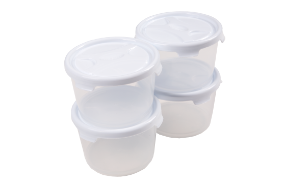 Cuisine Set of 4 Round Food Box & Lid Clear/Ice White 300ml
