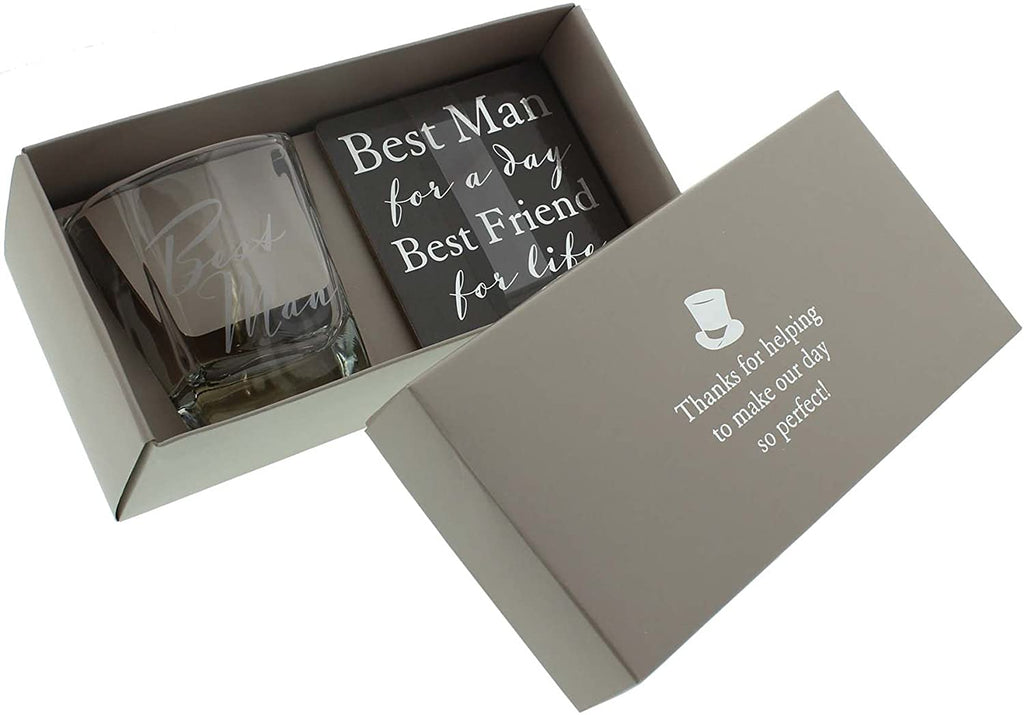 Amore Best Man Whisky Glass & Coaster