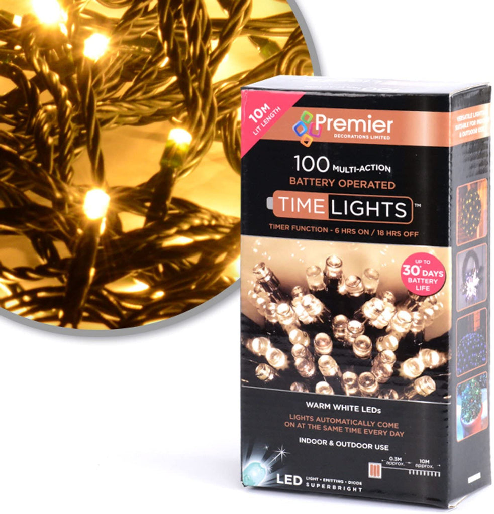 100 Warm White LED Multi-Action Battery Operated Lights with Timer