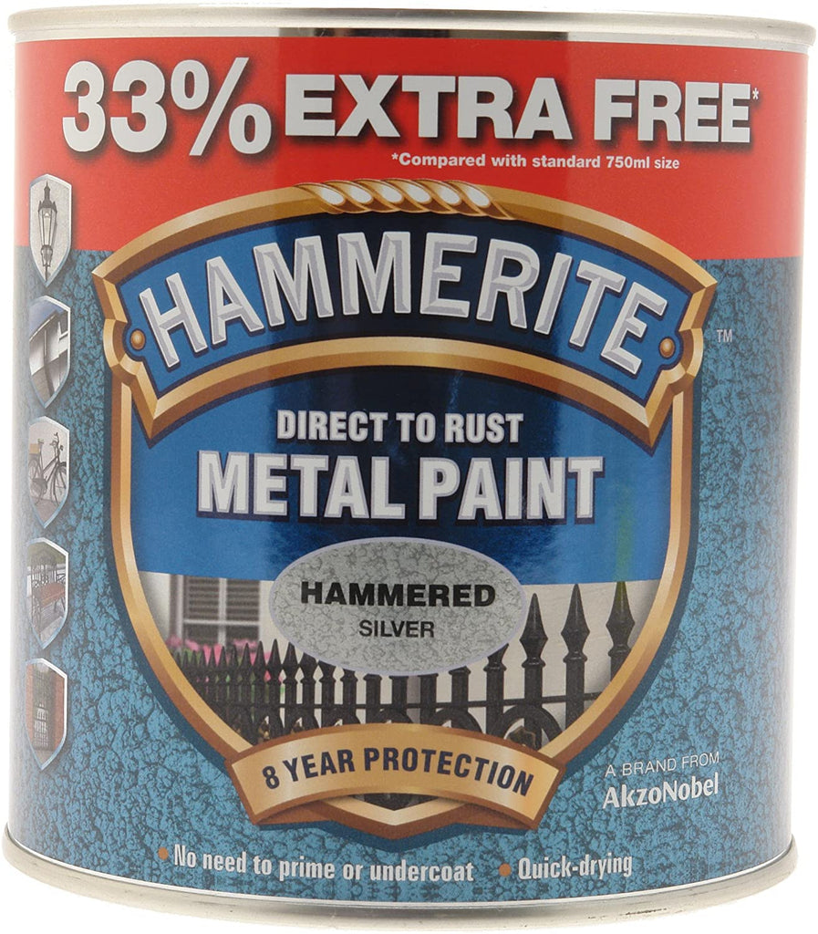 Dulux Hammerite Metal Paint Hammered Silver 33% Free 1L