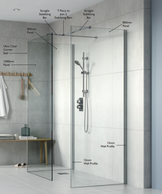 Ayo 8mm Modular Wetroom 1200mm Brushed Brass