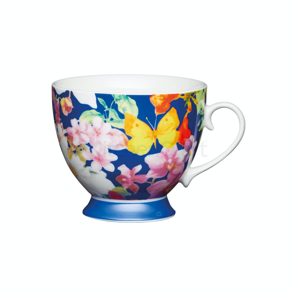 KitchenCraft Footed Mug Blue Butterfly 400ml