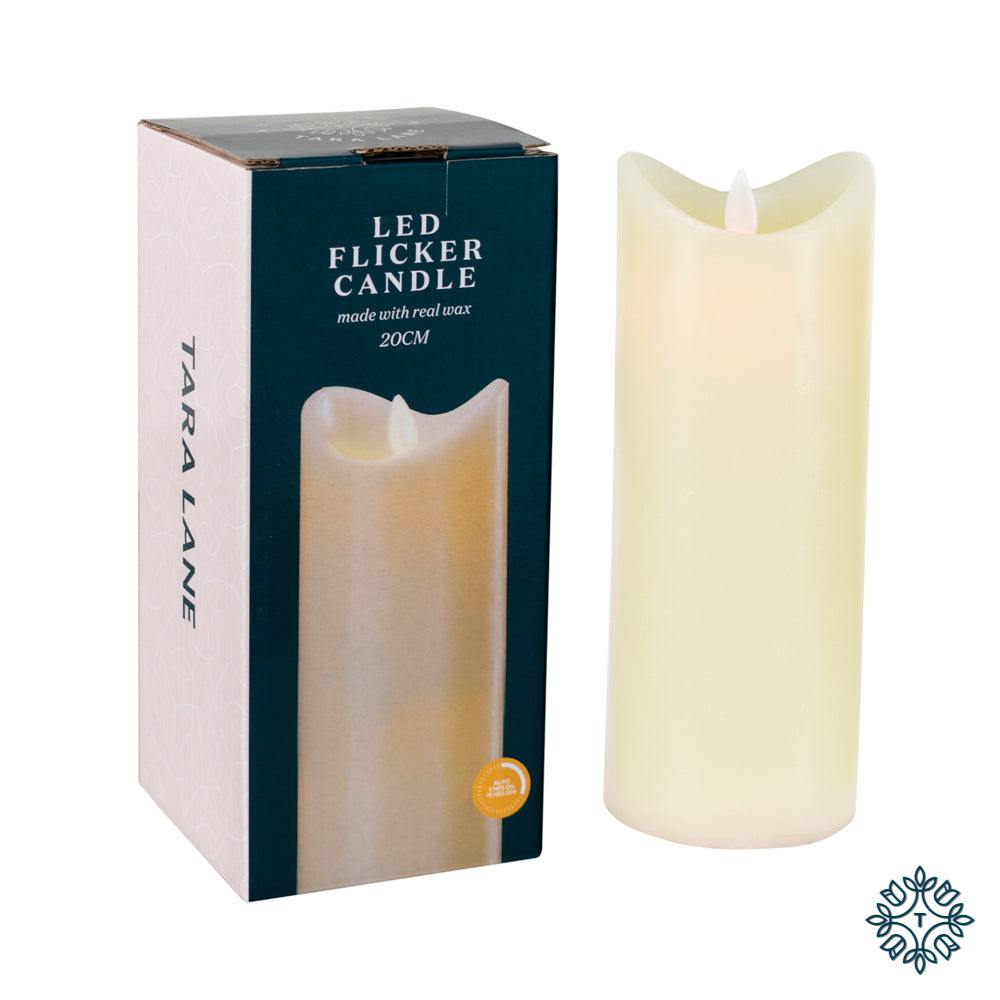 Flicker LED Candle with 5hr Timer Ivory 20cm