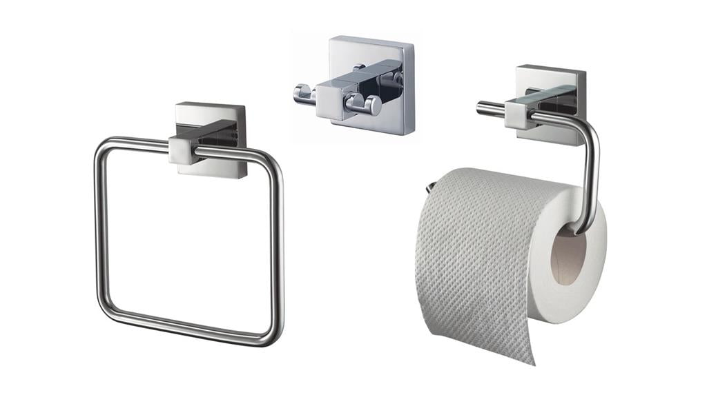 Mezzo 3 PCE Pack Toilet Roll Holder Towel Ring Robe Hook